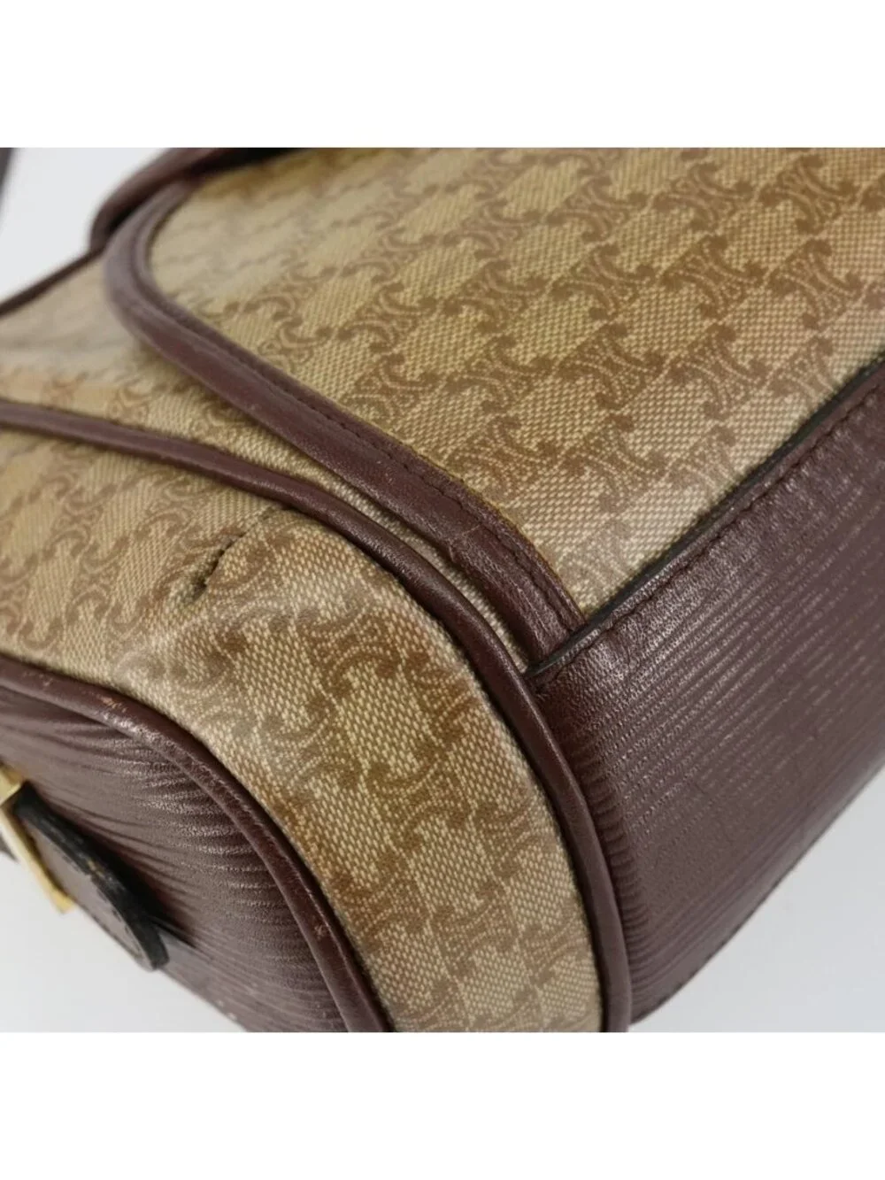 Authentic CELINE Macadam Canvas Shoulder Bag PVC Beige Gold - Picture 6 of 16